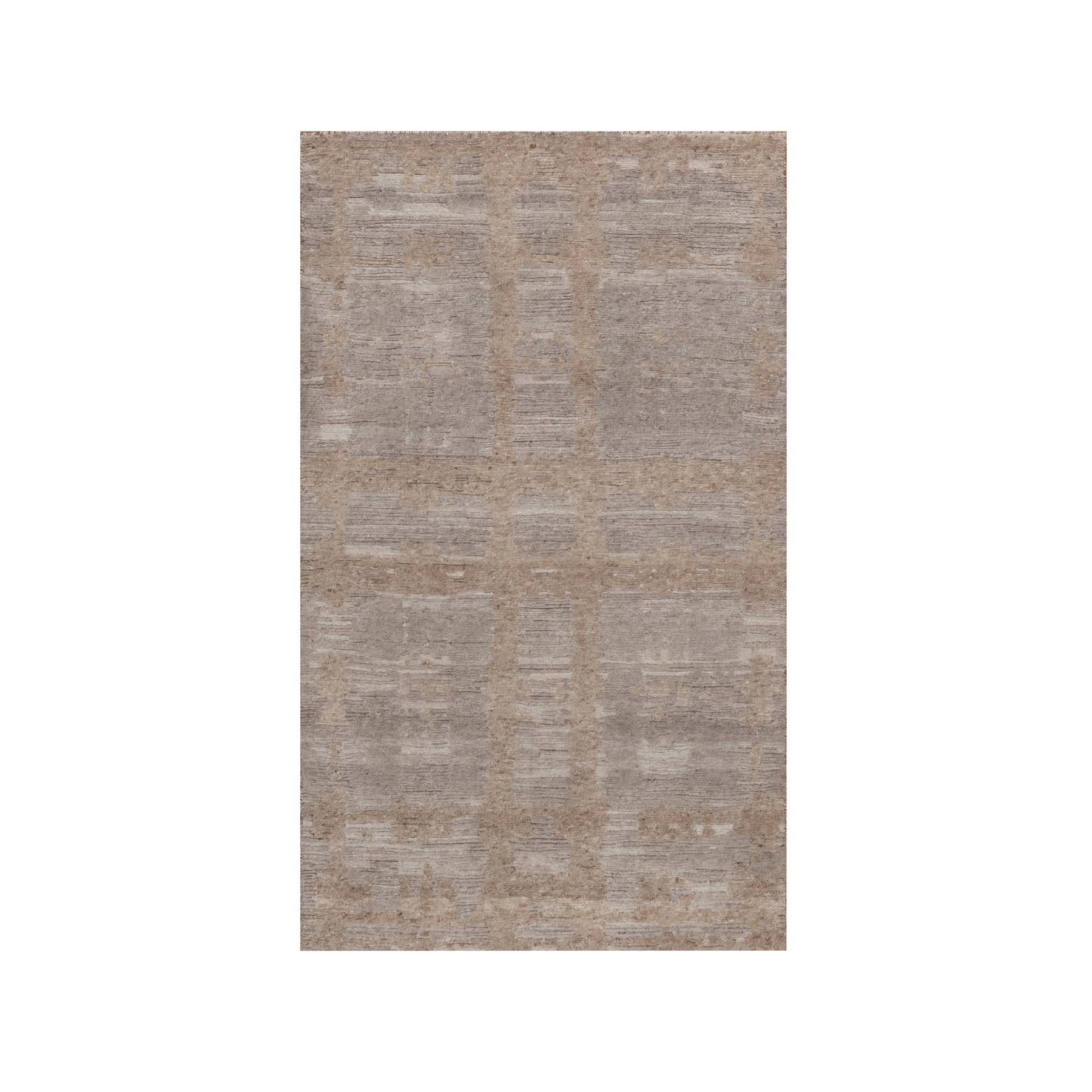 Amphora Brown, Hand Knotted, Modern Criss Cross Erased Design, Hand Spun Undyed Natural Wool, Oriental Rug